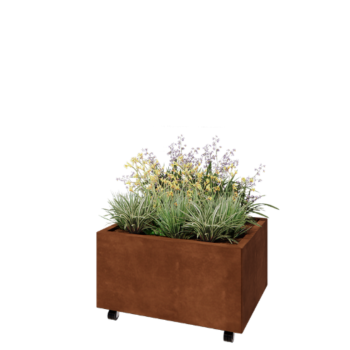 Cortenový kvetináč - Obdĺžnik - 80 x 60 x 40 cm - So spodnou doskou - S kolieskami