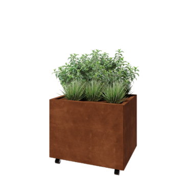 Cortenový kvetináč - Obdĺžnik - 80 x 60 x 60 cm - So spodnou doskou - S kolieskami