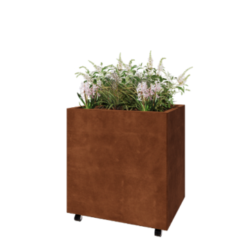 Cortenový kvetináč - Obdĺžnik - 80 x 60 x 80 cm - So spodnou doskou - S kolieskami
