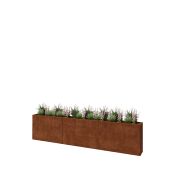 Cortenový kvetináč XXL - Obdĺžnik - 360 x 30 x 80 cm - So spodnou doskou