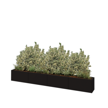 Oceľový kvetináč XXL - Obdĺžnik - 320 x 30 x 40 cm - RAL9005 matný (čierny) - So spodnou doskou