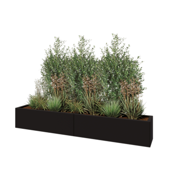 Oceľový kvetináč XXL - Obdĺžnik - 200 x 30 x 30 cm - RAL9005 matný (čierny) - So spodnou doskou
