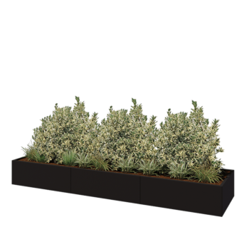 Oceľový kvetináč XXL - Obdĺžnik - 360 x 80 x 40 cm - RAL9005 matný (čierny) - So spodnou doskou