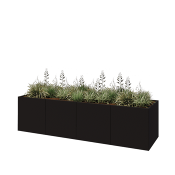 Oceľový kvetináč XXL - Obdĺžnik - 320 x 80 x 80 cm - RAL9005 matný (čierny) - So spodnou doskou