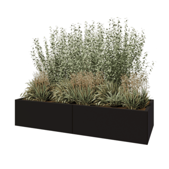 Oceľový kvetináč XXL - Obdĺžnik - 200 x 80 x 40 cm - RAL9005 matný (čierny) - Bez spodnej dosky