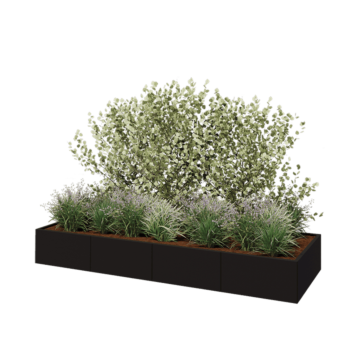 Oceľový kvetináč XXL - Obdĺžnik - 320 x 100 x 40 cm - RAL9005 matný (čierny) - So spodnou doskou