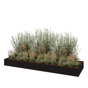 Oceľový kvetináč XXL - Obdĺžnik - 360 x 100 x 30 cm - RAL9005 matný (čierny) - So spodnou doskou