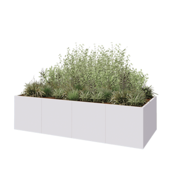 Oceľový kvetináč XXL - Obdĺžnik - 320 x 120 x 80 cm - RAL9010 matný (biela) - So spodnou doskou