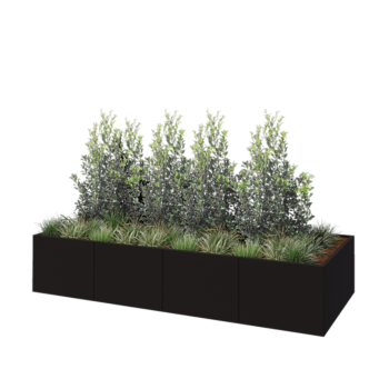 Oceľový kvetináč XXL - Obdĺžnik - 320 x 120 x 60 cm - RAL9005 matný (čierny) - So spodnou doskou