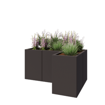 Oceľový kvetináč - L-tvar - 120 x 80 x 60 cm - RAL7016 matný (antracitová sivá) - Bez spodnej dosky