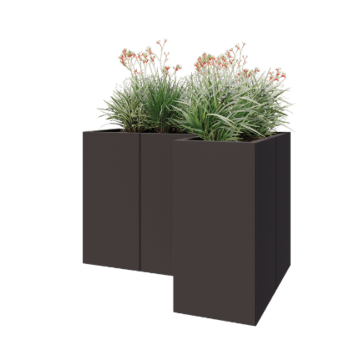 Oceľový kvetináč - L-tvar - 120 x 80 x 80 cm - RAL7016 matný (antracitová sivá) - So spodnou doskou