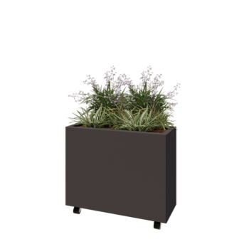 Oceľový kvetináč - Obdĺžnik - 80 x 30 x 60 cm - RAL7016 matný (antracitová sivá) - So spodnou doskou - S kolieskami