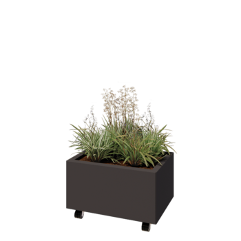 Oceľový kvetináč - Obdĺžnik - 60 x 40 x 30 cm - RAL7016 matný (antracitová sivá) - So spodnou doskou - S kolieskami