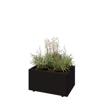 Oceľový kvetináč - Obdĺžnik - 60 x 40 x 30 cm - RAL9005 matný (čierny) - So spodnou doskou - S nohami