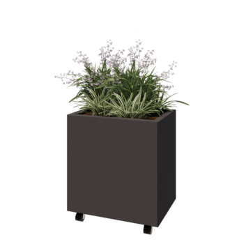 Oceľový kvetináč - Obdĺžnik - 60 x 40 x 60 cm - Iná farba RAL - So spodnou doskou - S kolieskami