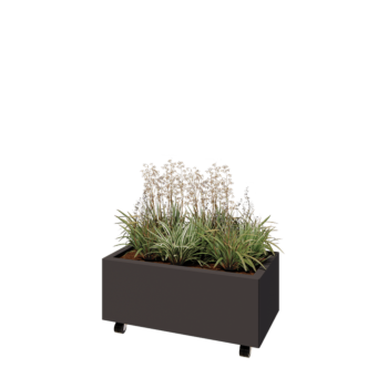 Oceľový kvetináč - Obdĺžnik - 80 x 40 x 30 cm - RAL7016 matný (antracitová sivá) - So spodnou doskou - S kolieskami