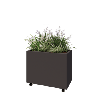 Oceľový kvetináč - Obdĺžnik - 80 x 40 x 60 cm - Iná farba RAL - So spodnou doskou - S kolieskami