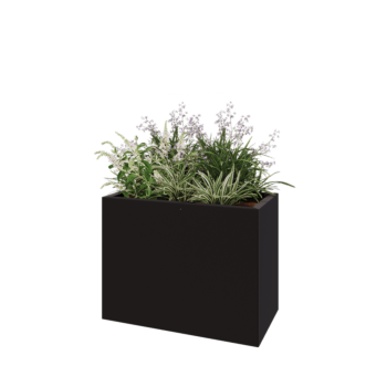 Oceľový kvetináč - Obdĺžnik - 80 x 40 x 60 cm - RAL9005 matný (čierny) - So spodnou doskou