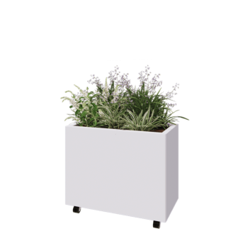 Oceľový kvetináč - Obdĺžnik - 80 x 40 x 60 cm - RAL9010 matný (biela) - So spodnou doskou - S kolieskami