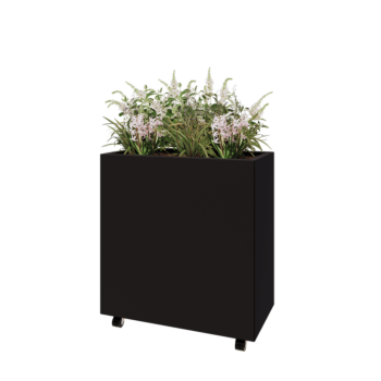 Oceľový kvetináč - Obdĺžnik - 80 x 40 x 80 cm - RAL9005 matný (čierny) - So spodnou doskou - S kolieskami