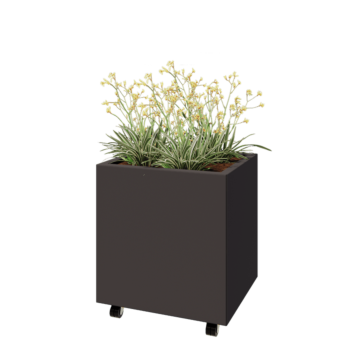 Oceľový kvetináč - Obdĺžnik - 60 x 50 x 60 cm - Iná farba RAL - So spodnou doskou - S kolieskami