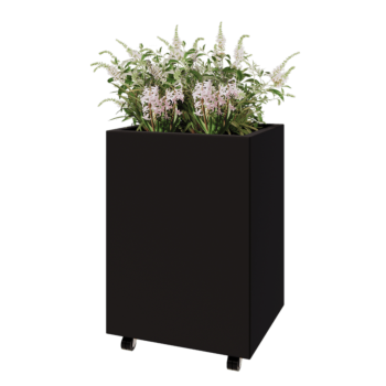 Oceľový kvetináč - Obdĺžnik - 60 x 50 x 80 cm - RAL9005 matný (čierny) - So spodnou doskou - S kolieskami