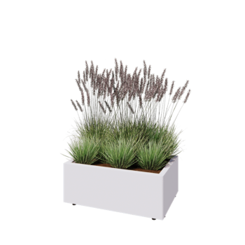 Oceľový kvetináč - Obdĺžnik - 80 x 50 x 30 cm - RAL9010 matný (biela) - So spodnou doskou - S nohami