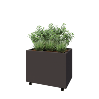 Oceľový kvetináč - Obdĺžnik - 80 x 50 x 60 cm - RAL7016 matný (antracitová sivá) - So spodnou doskou - S kolieskami