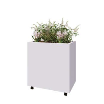 Oceľový kvetináč - Obdĺžnik - 80 x 50 x 80 cm - RAL9010 matný (biela) - So spodnou doskou - S kolieskami