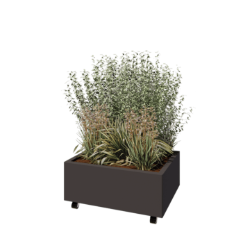 Oceľový kvetináč - Obdĺžnik - 80 x 60 x 30 cm - RAL7016 matný (antracitová sivá) - So spodnou doskou - S kolieskami