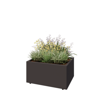 Oceľový kvetináč - Obdĺžnik - 80 x 60 x 40 cm - Iná farba RAL - So spodnou doskou - S nohami