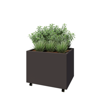 Oceľový kvetináč - Obdĺžnik - 80 x 60 x 60 cm - Iná farba RAL - So spodnou doskou - S kolieskami