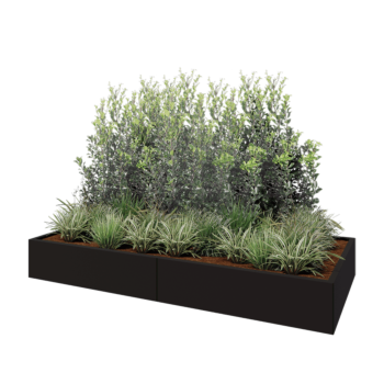 Oceľový kvetináč XXL - Obdĺžnik - 240 x 100 x 30 cm - RAL9005 matný (čierny) - So spodnou doskou