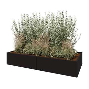 Oceľový kvetináč XXL - Obdĺžnik - 240 x 100 x 40 cm - RAL9005 matný (čierny) - Bez spodnej dosky