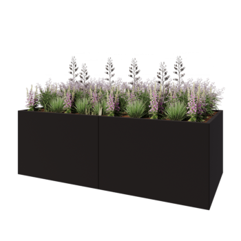 Oceľový kvetináč XXL - Obdĺžnik - 240 x 100 x 80 cm - RAL9005 matný (čierny) - So spodnou doskou