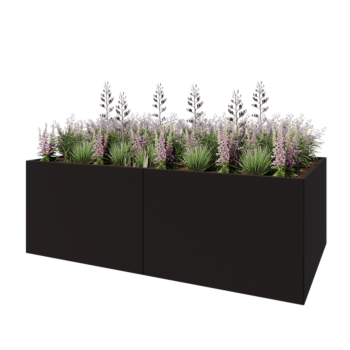Oceľový kvetináč XXL - Obdĺžnik - 240 x 120 x 80 cm - RAL9005 matný (čierny) - So spodnou doskou
