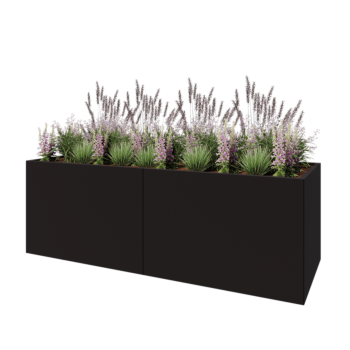 Oceľový kvetináč XXL - Obdĺžnik - 240 x 80 x 80 cm - RAL9005 matný (čierny) - So spodnou doskou