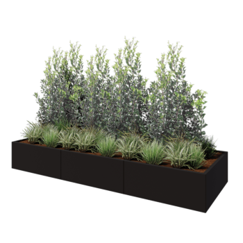 Oceľový kvetináč XXL - Obdĺžnik - 300 x 100 x 40 cm - RAL9005 matný (čierny) - So spodnou doskou
