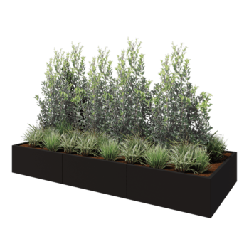 Oceľový kvetináč XXL - Obdĺžnik - 300 x 120 x 40 cm - RAL9005 matný (čierny) - So spodnou doskou