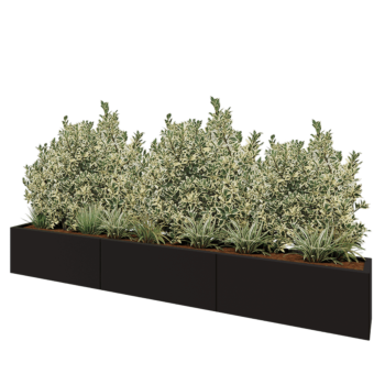 Oceľový kvetináč XXL - Obdĺžnik - 300 x 30 x 40 cm - RAL9005 matný (čierny) - Bez spodnej dosky