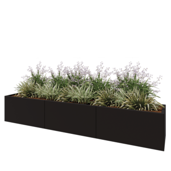 Oceľový kvetináč XXL - Obdĺžnik - 300 x 50 x 50 cm - RAL9005 matný (čierny) - Bez spodnej dosky