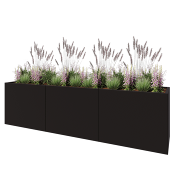 Oceľový kvetináč XXL - Obdĺžnik - 300 x 60 x 80 cm - RAL9005 matný (čierny) - Bez spodnej dosky