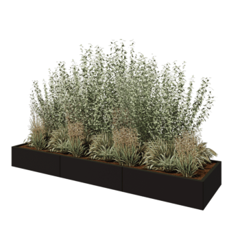 Oceľový kvetináč XXL - Obdĺžnik - 300 x 80 x 30 cm - RAL9005 matný (čierny) - So spodnou doskou