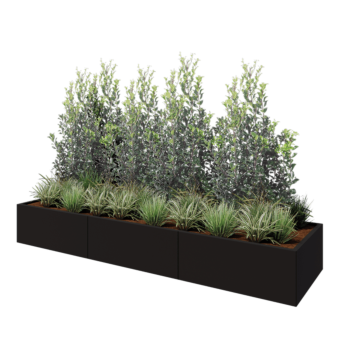 Oceľový kvetináč XXL - Obdĺžnik - 300 x 80 x 40 cm - RAL9005 matný (čierny) - Bez spodnej dosky