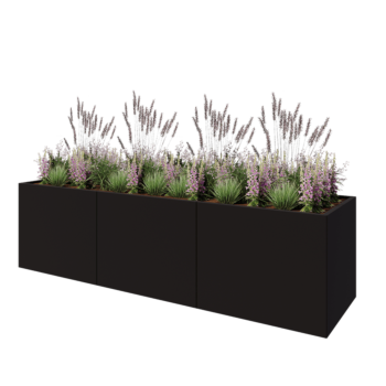 Oceľový kvetináč XXL - Obdĺžnik - 300 x 80 x 80 cm - RAL9005 matný (čierny) - So spodnou doskou