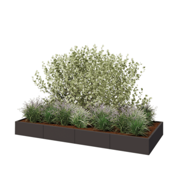 Oceľový kvetináč XXL - Obdĺžnik - 320 x 120 x 30 cm - Iná farba RAL - So spodnou doskou