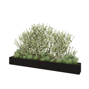 Oceľový kvetináč XXL - Obdĺžnik - 400 x 40 x 40 cm - RAL9005 matný (čierny) - So spodnou doskou