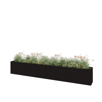 Oceľový kvetináč XXL - Obdĺžnik - 400 x 40 x 60 cm - RAL9005 matný (čierny) - So spodnou doskou