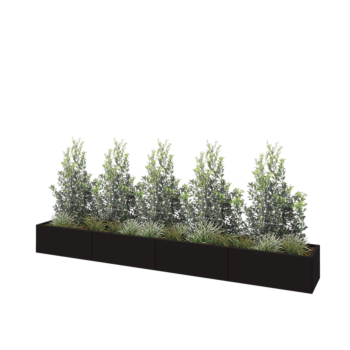 Oceľový kvetináč XXL - Obdĺžnik - 400 x 50 x 40 cm - RAL9005 matný (čierny) - So spodnou doskou