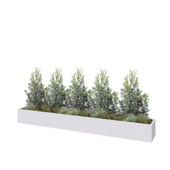 Oceľový kvetináč XXL - Obdĺžnik - 400 x 50 x 40 cm - RAL9010 matný (biela) - So spodnou doskou